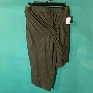 Danbee Olive Green Suede Asymmetrical Skirt